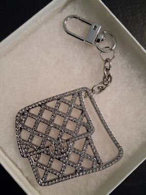 Crystal Quilted  Bag Keychain - Silver